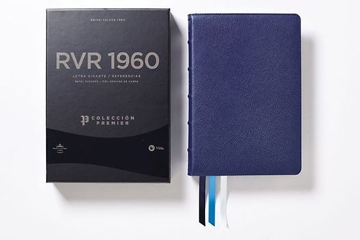 Rvr60, Santa Biblia, Colección Premier, Letra Gigante, Interior a DOS Colores, Piel Genuina de Cabra, Azul Marino, Comfort Print