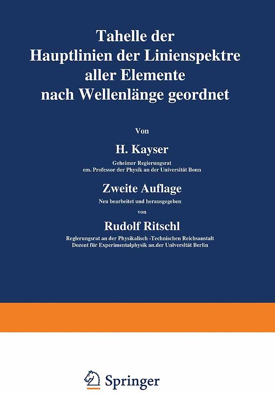 Tabelle der Hauptlinien der Linienspektre aller Elemente nach Wellenlänge geordnet