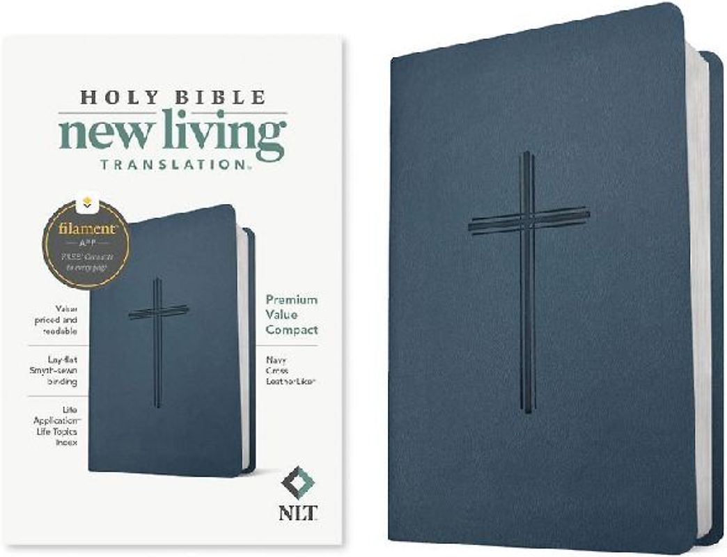 NLT Premium Value Compact Bible, Filament Enabled (Leatherlike, Navy Cross)