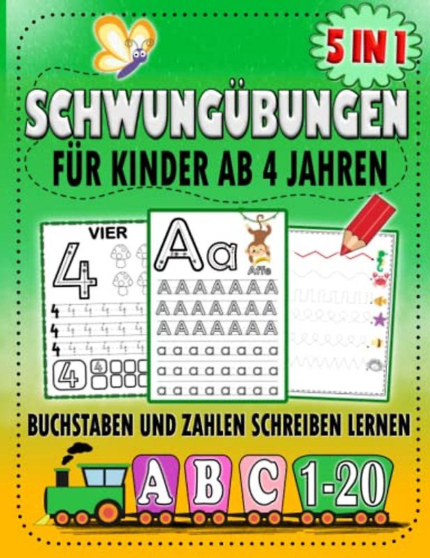 Schwungübungen ab 4 Jahren: Buchstaben & Zahlen schreiben lernen und üben für Vorschulkinder. Vorschule Übungsheft für Mädchen und Jungen zur Förderung der Feinmotorik und Konzentration.