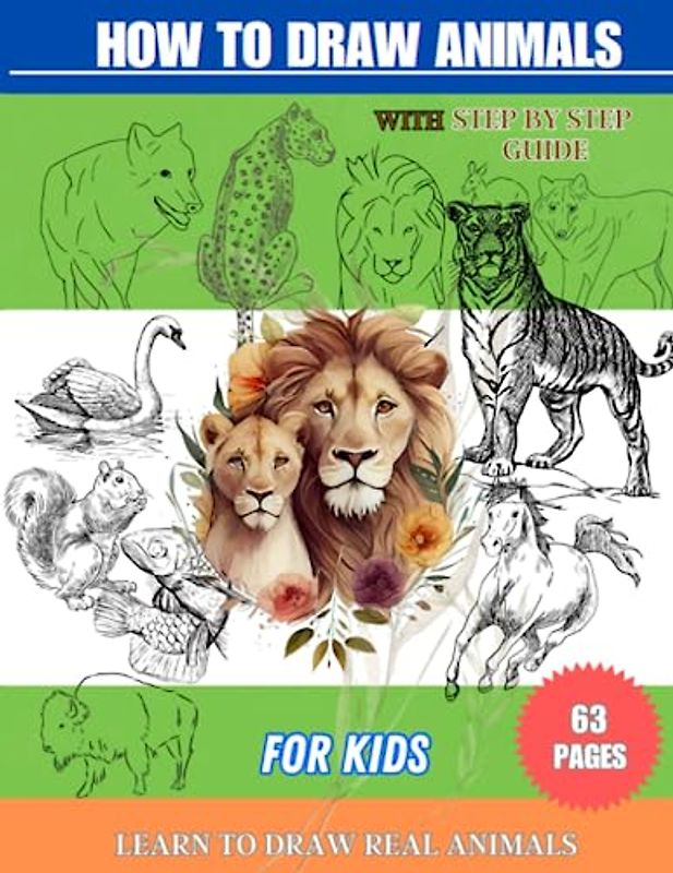 How to draw animals with step by step guide for kids. Learn to draw real animals. This book gives step by step guides on how kids can achieve the ... and swift ways. Has 63 pages of tutorials.