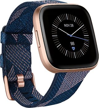 Fitbit Versa 2 40 mm aluminium rose cuivré et bracelet tissé bleu marine [Wi-Fi]