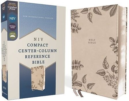 Niv, Compact Center-Column Reference Bible, Leathersoft, Stone, Red Letter, Comfort Print