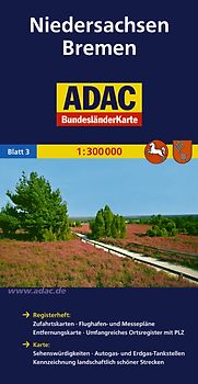 ADAC Bundesländerkarte Deutschland Blatt 03 Niedersachsen/Bremen 1:300 000