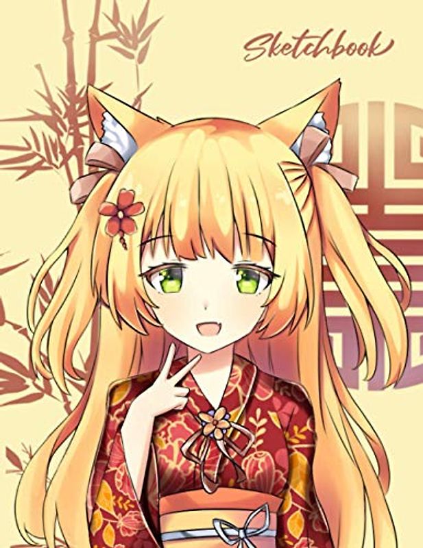 Anime Sketchbook: Japanese Manga Flower Cat Girl - Large Blank Sketchbook for Drawing, Writing, Painting or Sketching - 8.5" x 11" - 110 Pages (Anime Drawing Books, Band 0)