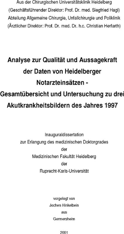 Analyse zur Qualität und Aussagekraft der Daten von Heidelberger Notarzteinsätzen