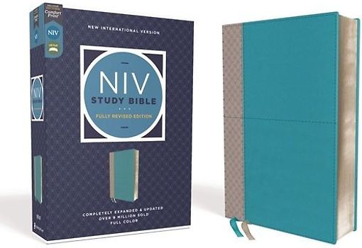 NIV Study Bible, Fully Revised Edition, Leathersoft, Teal/Gray, Red Letter, Comfort Print