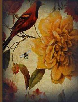 Composition Notebook Vintage Peony and Red Bird: French postcard style floral oil painting cover art, gift for vintage art lover, school, college, university, work, journaling, scrapbooking