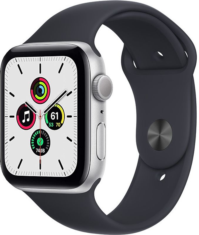 Apple Watch SE 44 mm boîter aluminium argent et bracelet sport noir [Wi-Fi]