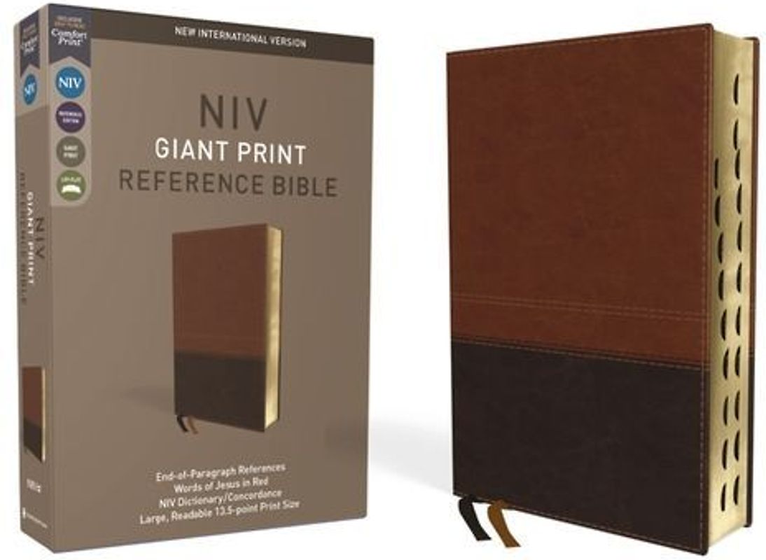 NIV, Reference Bible, Giant Print, Imitation Leather, Brown, Red Letter Edition, Indexed, Comfort Print