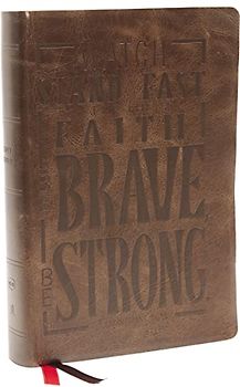 NKJV, Giant Print Center-Column Reference Bible, Verse Art Cover Collection, Genuine Leather, Brown, Red Letter, Comfort Print: Holy Bible, New King James Version