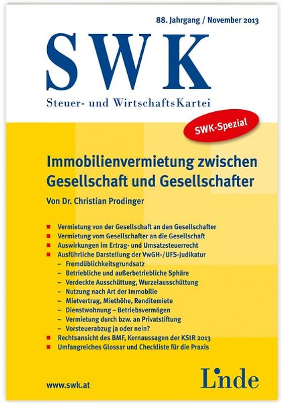 SWK-Spezial Immobilienvermietung zwischen Gesellschaft und Gesellschafter
