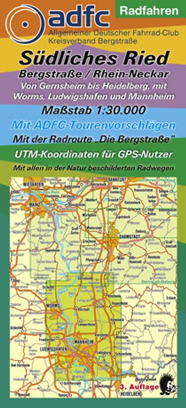 Radwanderkarte - Radfahren - Südliches Ried / Bergstraße / Rhein-Neckar
