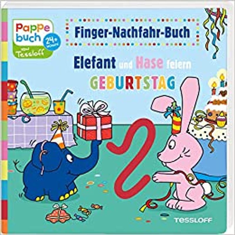 Finger-Nachfahr-Buch. Elefant und Hase feiern Geburtstag