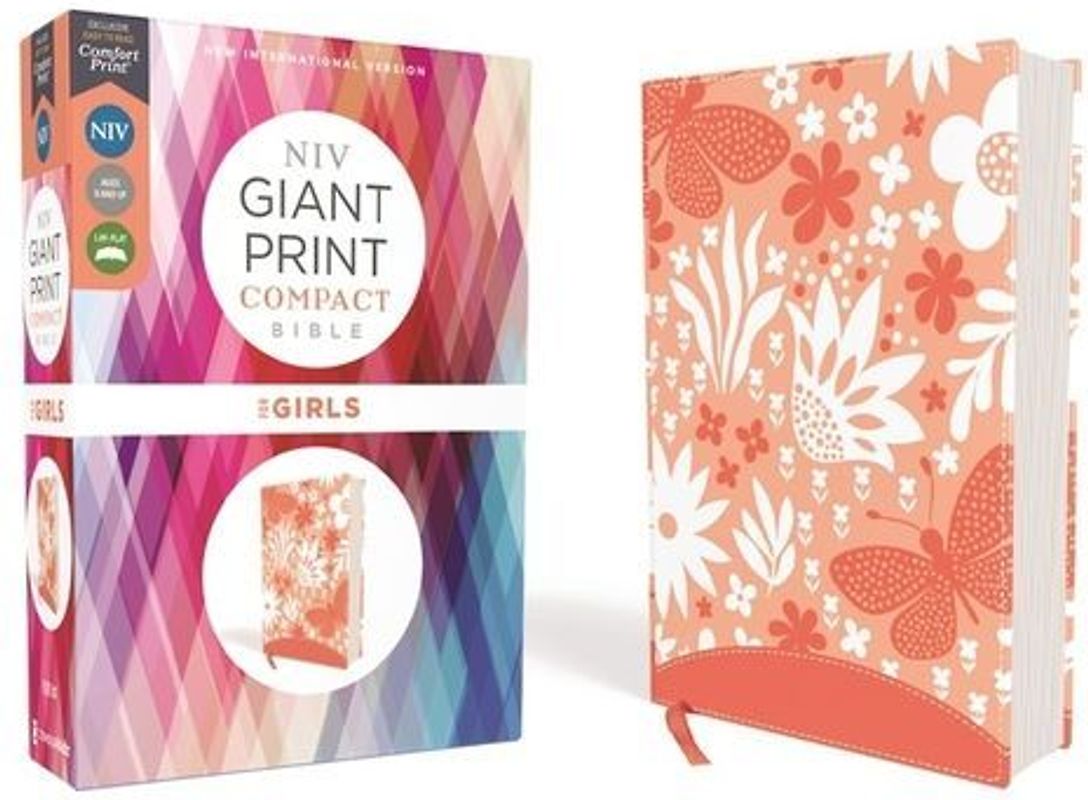 Niv, Giant Print Compact Bible for Girls, Leathersoft, Coral, Red Letter Edition, Comfort Print