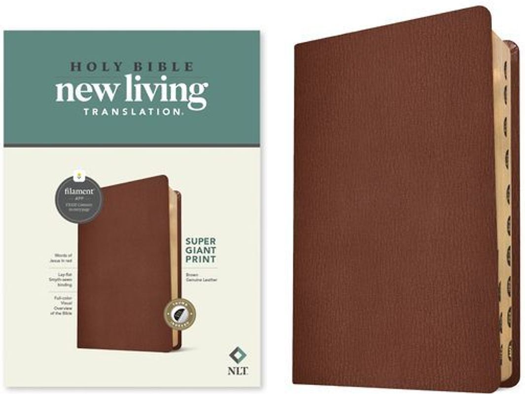 NLT Super Giant Print Bible, Filament Enabled (Genuine Leather, Brown, Indexed)