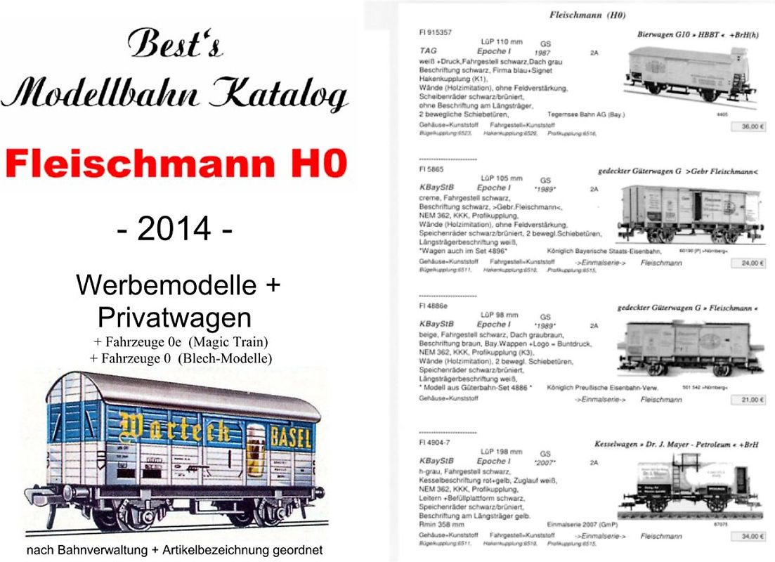 Best`s Modellbahn Katalog Roco H0 Werbemodelle + 0e + Spur 0 - 2014