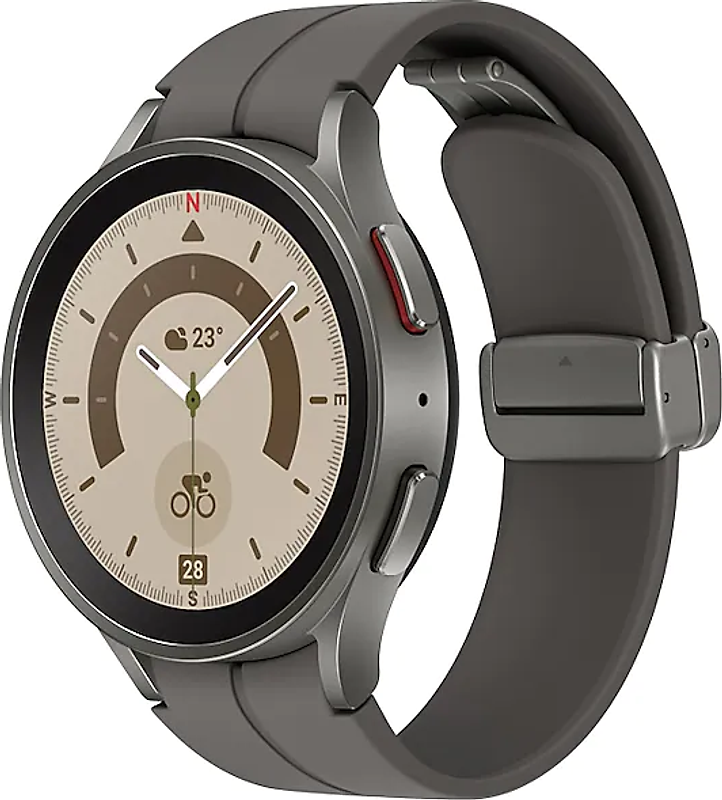Samsung Galaxy Watch5 Pro 45 mm Boîtier en titane grey titanium avec D-Buckle bracelet Sport M/L couleur gris [Wi-Fi + 4G]