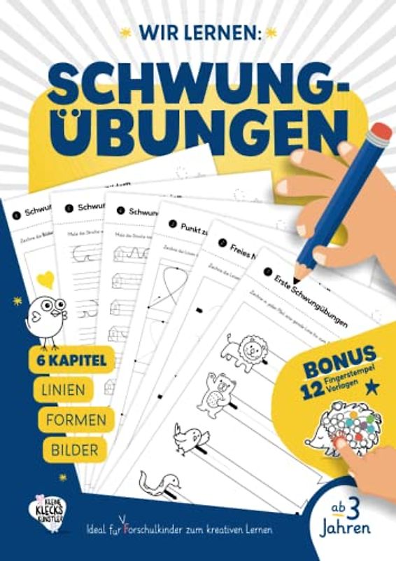 Wir lernen: Schwungübungen ab 3: Ein erstes Kindergarten Übungsheft zum Nachspuren und Schreiben lernen mit kreativen Übungen zur Förderung der Feinmotorik.