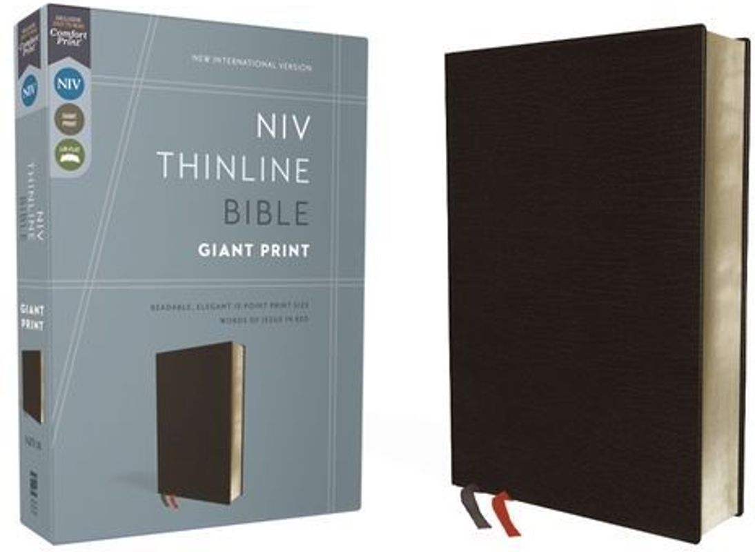 NIV, Thinline Bible, Giant Print, Bonded Leather, Black, Red Letter Edition