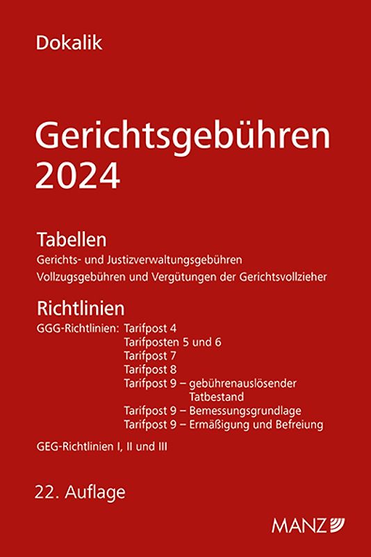 Gerichtsgebühren 2024 Tabellen und Richtlinien