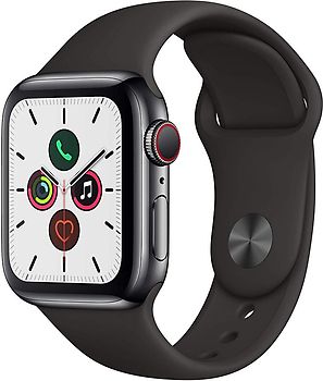 Apple Watch Series 5 40 mm boîtier en acier inoxydable space noir et bracelet sport noir [Wi-Fi + Cellulaire]
