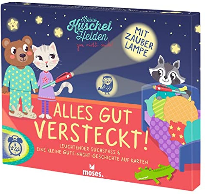 moses. Kleine Kuschelhelden - Alles gut versteckt! Gute-Nacht Geschichte auf 10 großen Karten, Suchspiel mit UV-Zauberlampe, interaktives Märchen zum Einschlafen für Kinder ab 4 Jahren