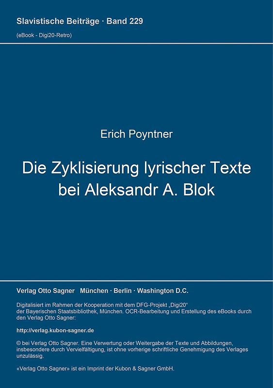Die Zyklisierung lyrischer Texte bei Aleksandr A. Blok