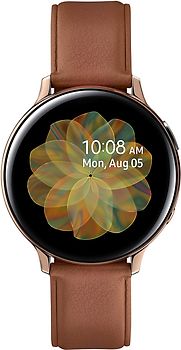 Samsung Galaxy Watch Active2 44 mm - Boîtier en acier inoxydable or et bracelet marron [Wi-Fi + 4G]