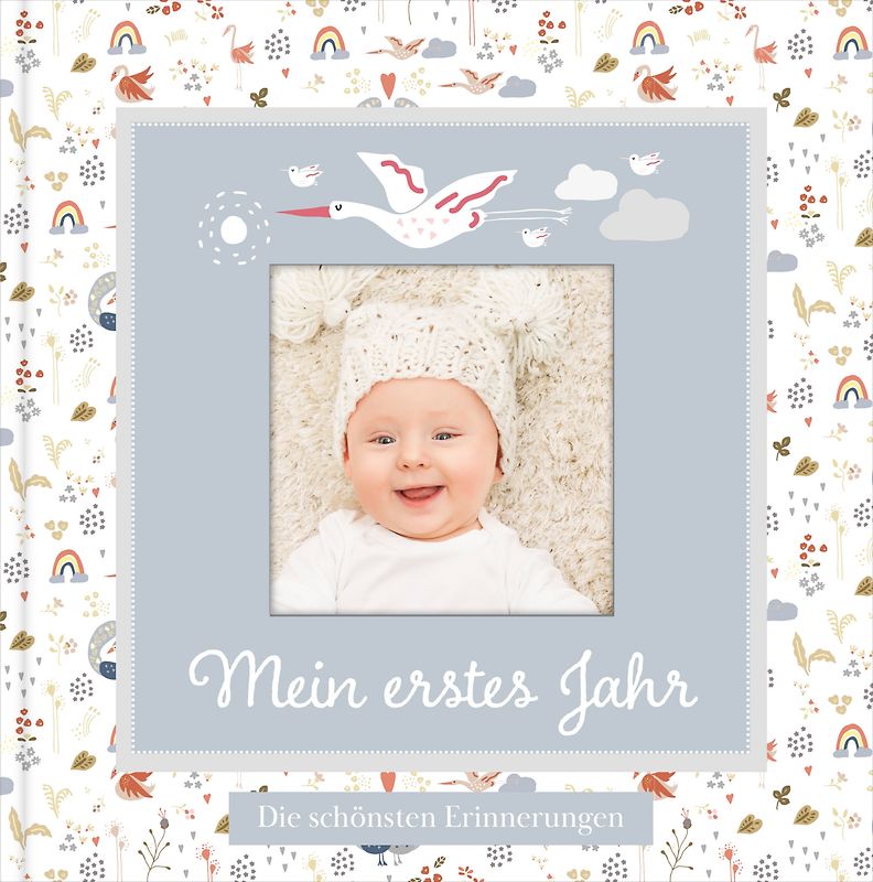 Babyalbum mit Fensterausschnitt für das 1. Lebensjahr zum Eintragen der schönsten Momente und Erinnerungen mit Platz für Fotos | genderneutral für Jungen und Mädchen