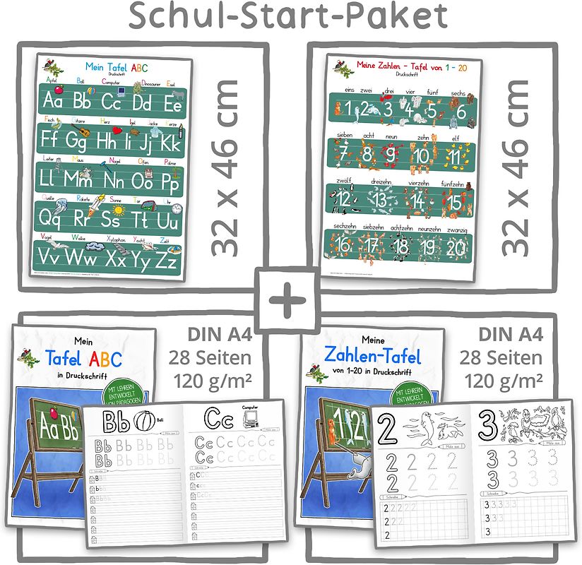 Mein Schul-Start-Paket (2 Lernposter 32 x 46 cm + 2 Schreiblernhefte DIN A4