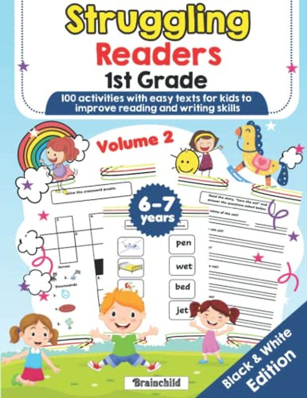 Struggling Readers 1st Grade. 100 activities with easy texts for kids to improve reading and writing skills. Grade 1. Volume 2. 6-7 years.