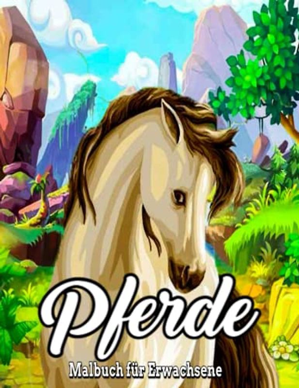 Pferde Malbuch für Erwachsene: Ein Malbuch für Erwachsene, Mädchen, Jungen / Schöne Pferde-Malbuch, tolles Geschenk, / Friedliches Land mit und ... / 100 Seiten, 21,6 x 27,9 cm, Großdruck