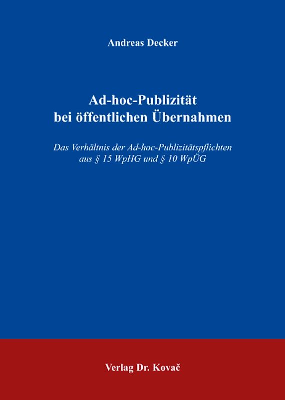 Ad-hoc-Publizität bei öffentlichen Übernahmen