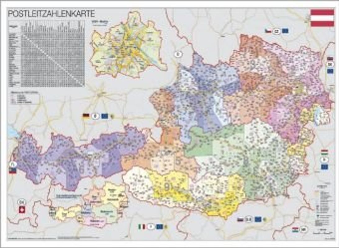 Österreich Postleitzahlen. Wandkarte / Poster