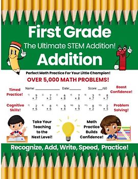 First Grade Math Addition Workbook, Add Numbers 0 To 9, STEM Math Workbook, Ages 4-8, For First Grade and Advanced Pre-Kindergarten and Kindergarten ... Math Addition Workbook by Glitter Bay Books