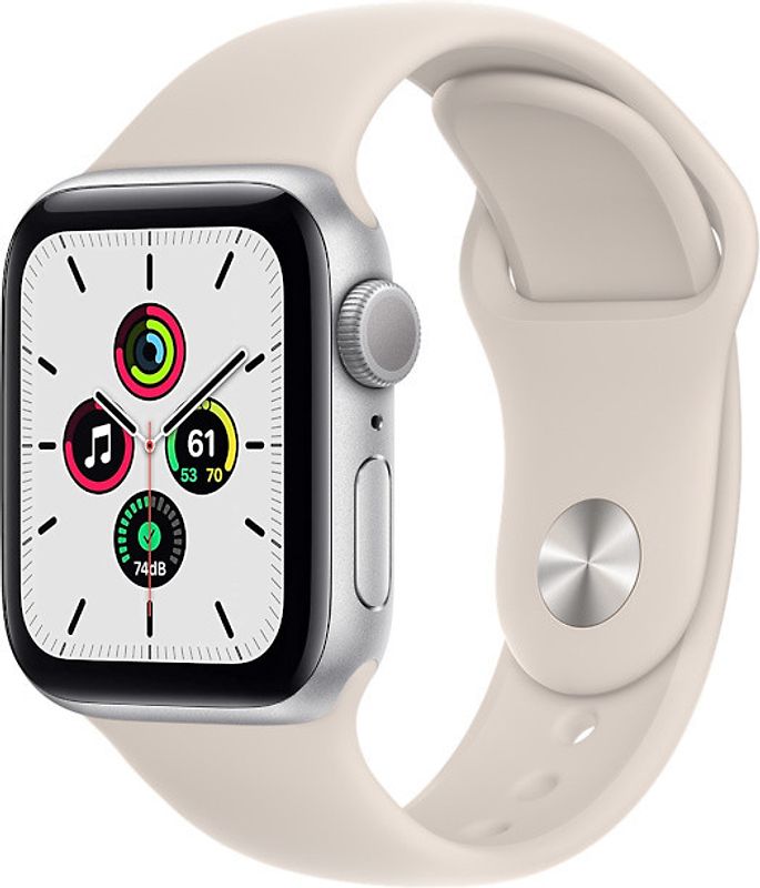 Apple Watch SE 40 mm boîter aluminium argent et bracelet sport lumière stellaire [Wi-Fi]
