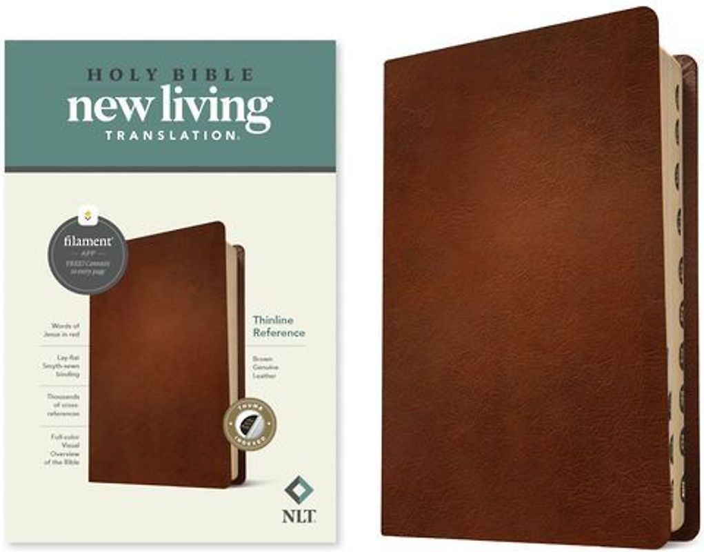 NLT Thinline Reference Bible, Filament Enabled (Genuine Leather, Brown, Indexed, Red Letter)