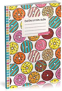 Checklisten-Buch: To Do Listen Planer | Ca. A5 Softcover | 70+ Seiten mit Titel, Datum & Register | Perfekt für Aufgaben zum Abhaken, Bucket Listen, Reiseplaner uvm. | Motiv „Bunte Donuts“