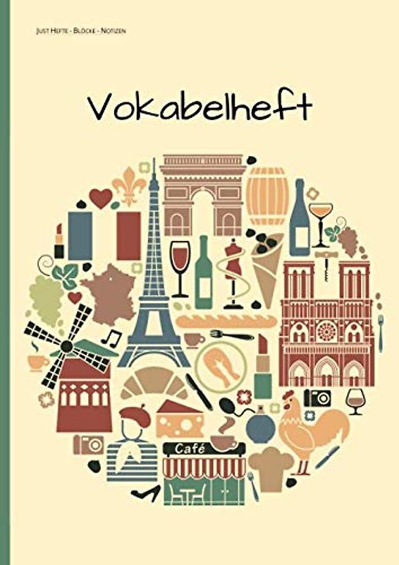 Hefte - Blöcke - Notizen Vokabelheft: Vokabelheft DIN A4, 50 Seiten, Soft Cover, Inhaltsverzeichnis, 2 Spalten, Erfolgs-Tracker, Universal Schulheft Europa Design