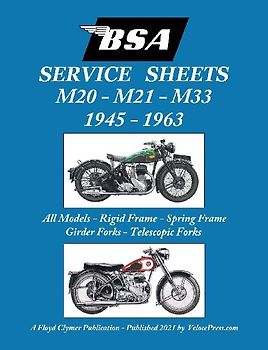 BSA M20, M21 and M33 'Service Sheets' 1945-1963 for All Rigid, Spring Frame, Girder and Telescopic Fork Models