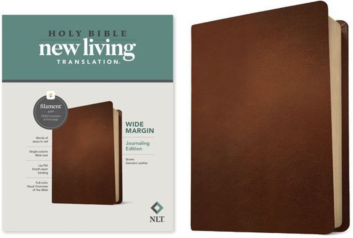 NLT Wide Margin Bible, Filament Enabled (Genuine Leather, Brown, Red Letter)