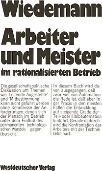 Arbeiter und Meister im rationalisierten Betrieb