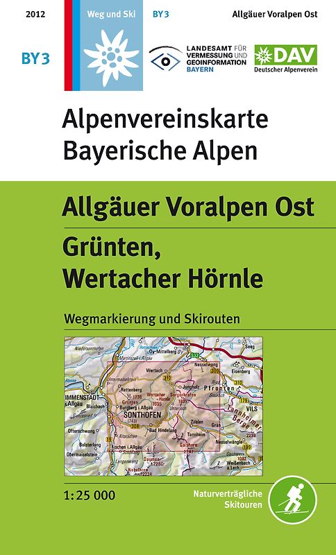 Allgäuer Voralpen Ost, Grünten, Wertacher Hörnle. Topographische Karte, mit Wegmarkierungen, Ski- und Schneeschuhrouten