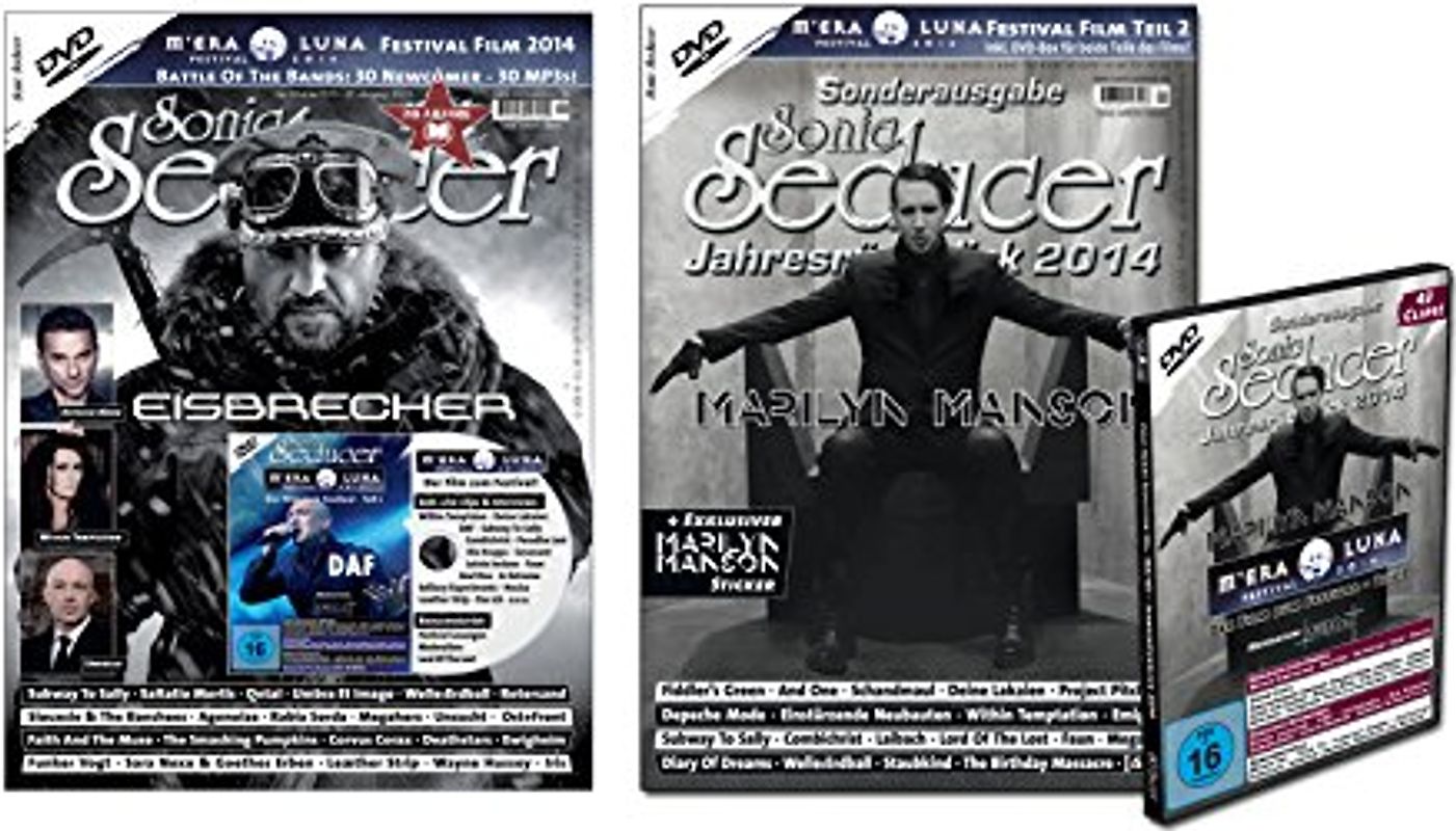 Bundle: Sonic Seducer 12-2014 + Jahresrückblick 2014 + 2 DVDs: M'Era Luna 2014 + exkl. Sticker von Marilyn Manson, Bands: Depeche Mode, And One, Eisbrecher, Within Temptation, Unheilig u.v.m. - Sonic Seducer