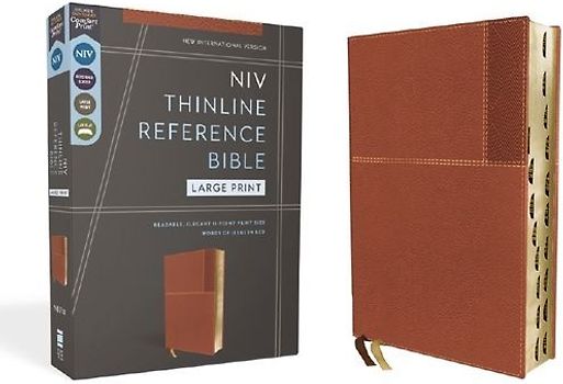 Niv, Thinline Reference Bible (Deep Study at a Portable Size), Large Print, Leathersoft, Brown, Red Letter, Thumb Indexed, Comfort Print