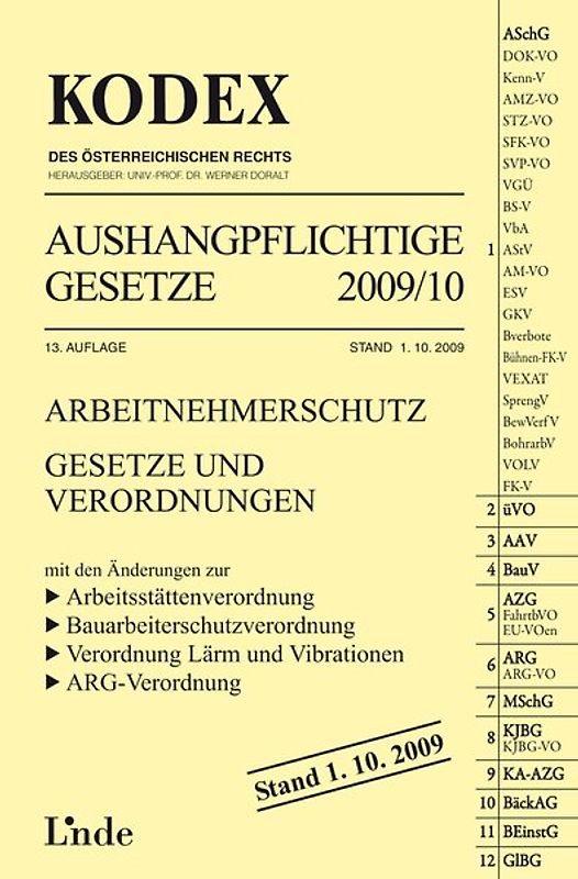 KODEX Aushangpflichtige Gesetze 2009/10. 13. Auflage