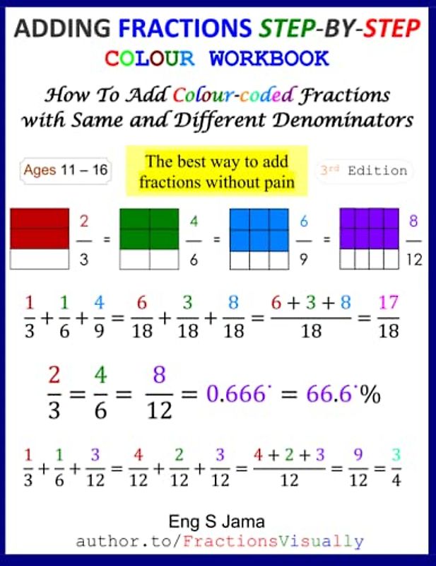 ADDING FRACTIONS STEP-BY-STEP COLOUR WORKBOOK: How To Add Colour-coded Fractions with Same and Different Denominators