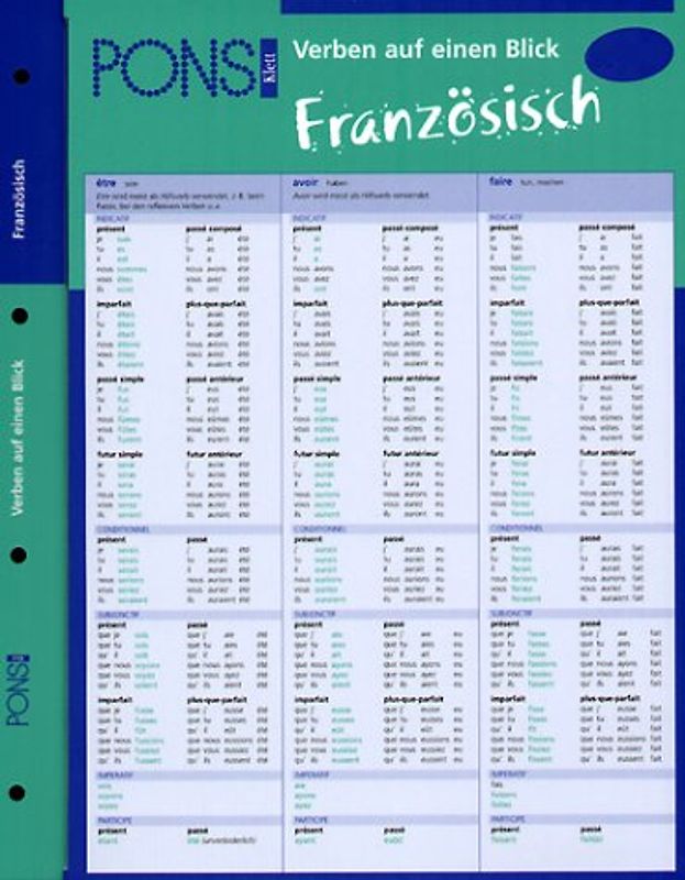 PONS Verben auf einen Blick Französisch. kompakte Übersicht, Verbformen und Konjugationen nachschlagen