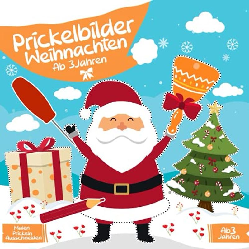 Prickelbilder Weihnachten: Prickelset Weihnachten Basteln kinder 3 jahre - Prickeln Malen und Ausschneiden Prickelblock für Jungen und Mädchen - Prickelset Kinder ab 3 Weihnachten bastelset kinder